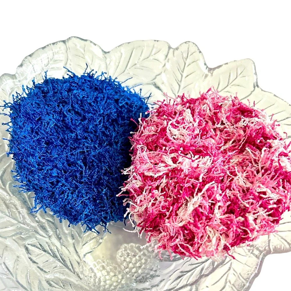 HAND CRAFTED Two Colorful Reusable Crochet Polyester Kitchen Dish Scrubbing Pads